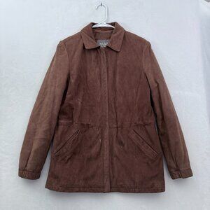 Wilsons Leather Jacket Womens M Brown Full Zip Suede Leather Car Coat Soft